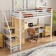 preview thumbnail 38 of 47, Full-Size Metal Loft Bed with Built-in Wardrobe, L-Shaped Desk, Charging Ports, and Multi-Layer Storage Shelves Twin White + Brown - Twin