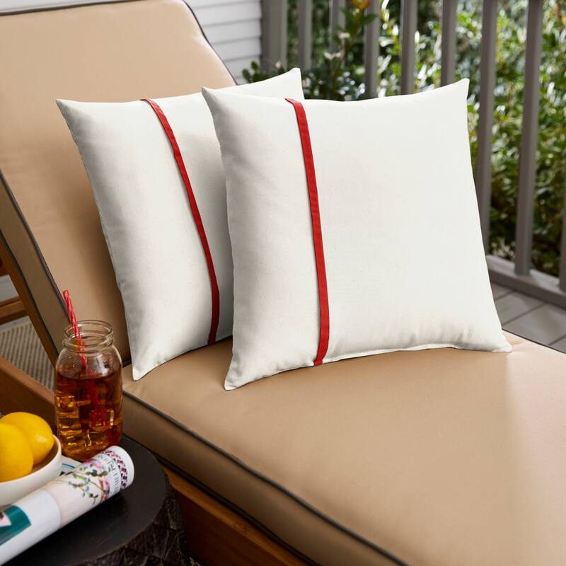 Sorra Home Sunbrella Outdoor Single Petite Flange Pillow Set of 2 - Sunbrella - Canvas Natural/Canvas Jockey Red - 20 in H x 20 in W x 6 in D