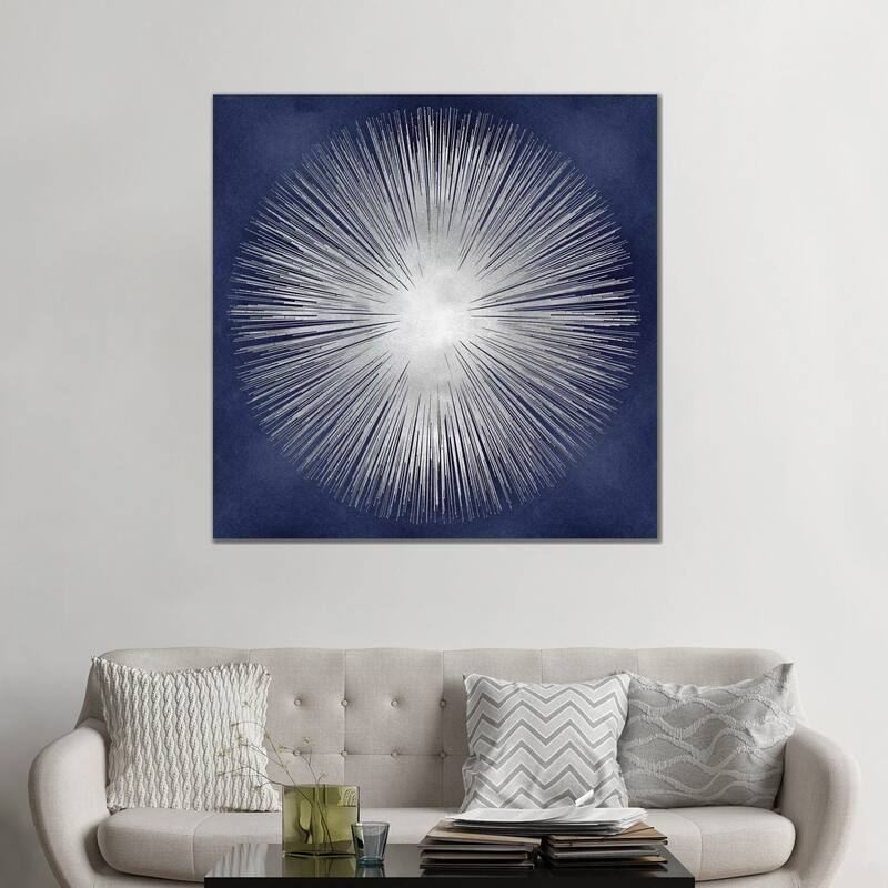 iCanvas 'Silver Sunburst On Blue I' by Abby Young Canvas Print