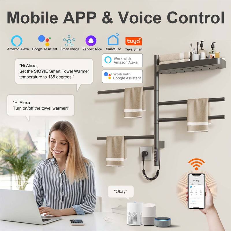 Smart Rotating Heated Towel Rack for Bathroom,Towel Warmer