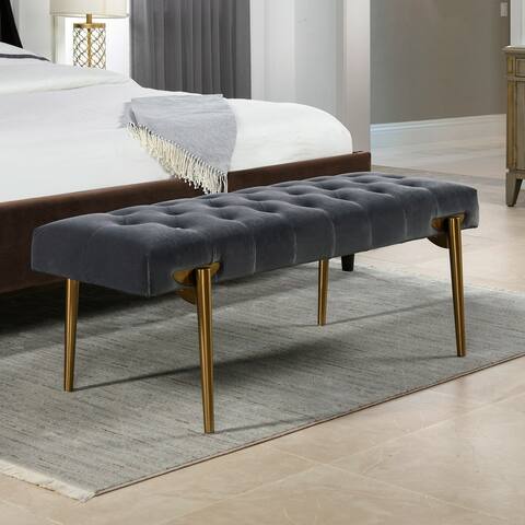 Aria Upholstered Tufted Gold Accent Entryway Bedroom Bench by Jennifer Taylor Home