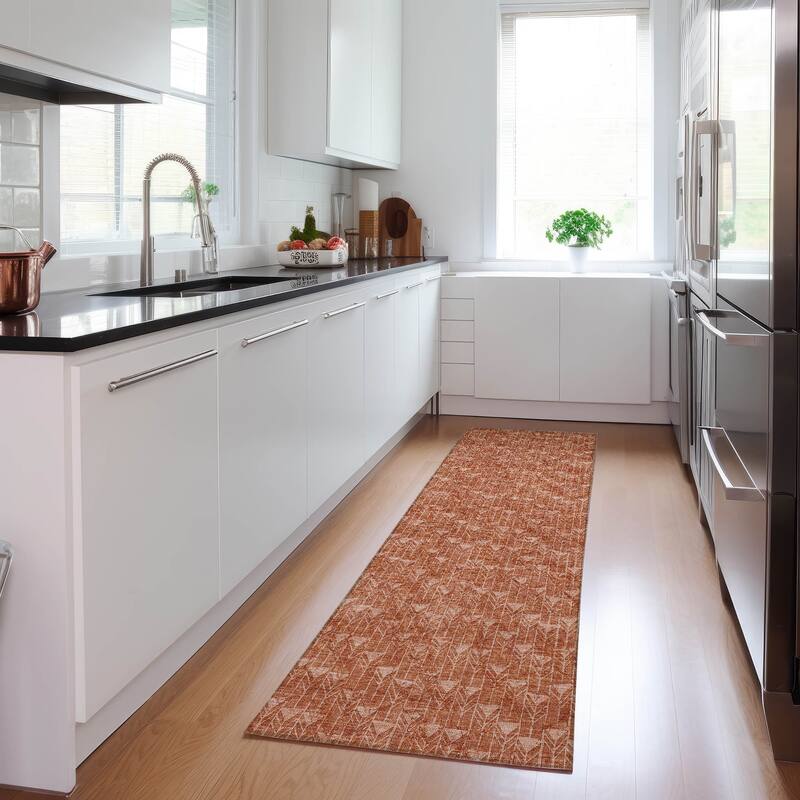 Machine Washable Indoor/ Outdoor Arrows Chantille Rug - Terracotta - 2'3" x 7'6"