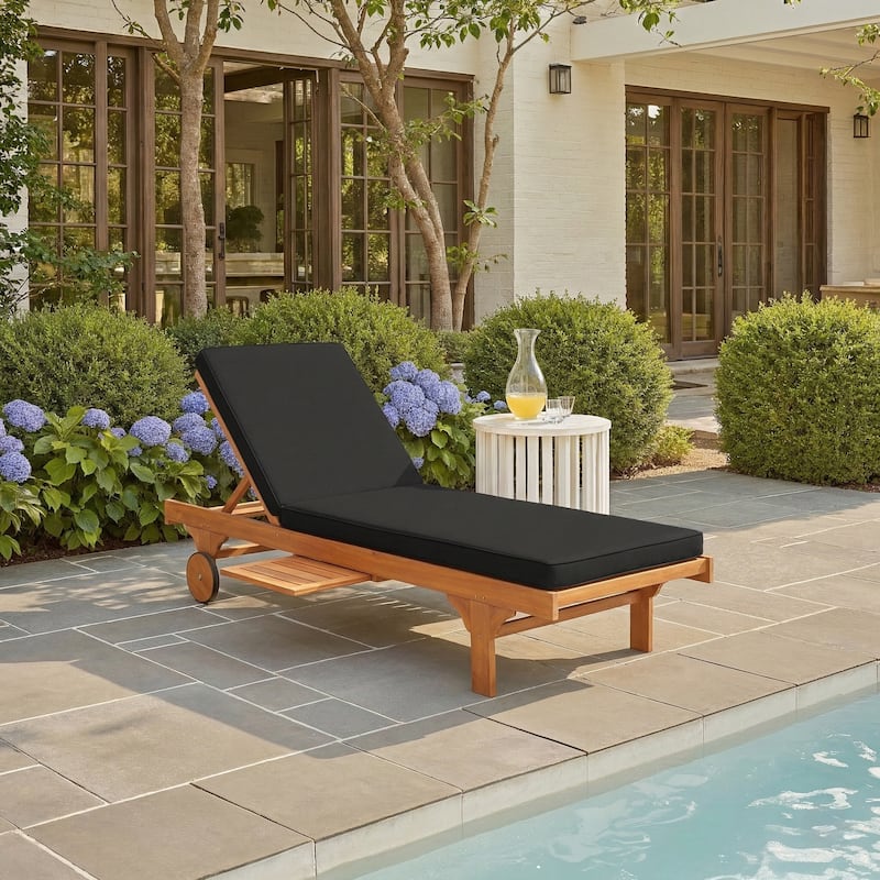 SAFAVIEH Outdoor Aubrie Adjustable Chaise Lounge Chair with Wheel. - Natural/Black.