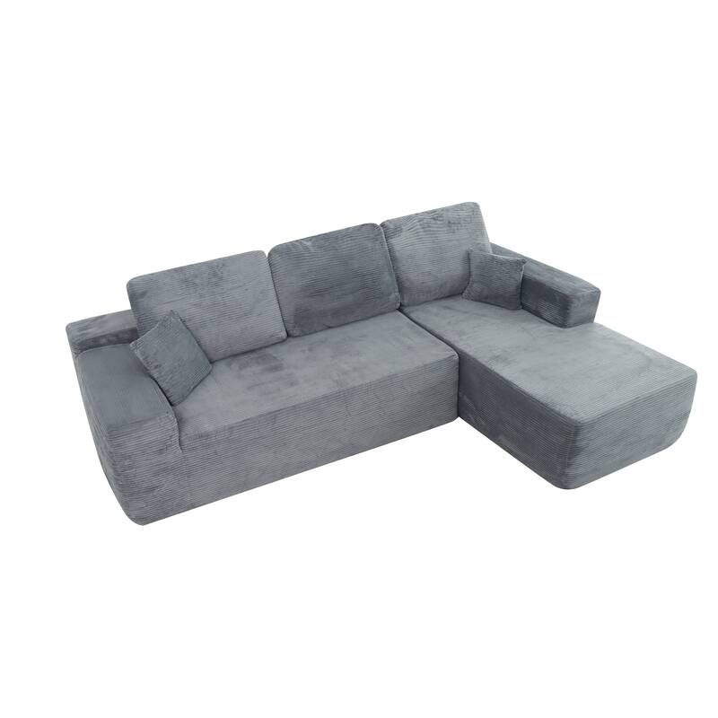 Oversized Corduroy Corner Sofa with Chaise, Boneless L-Shaped Sectional Couch, Modular Deep Seat Couches with Pillows