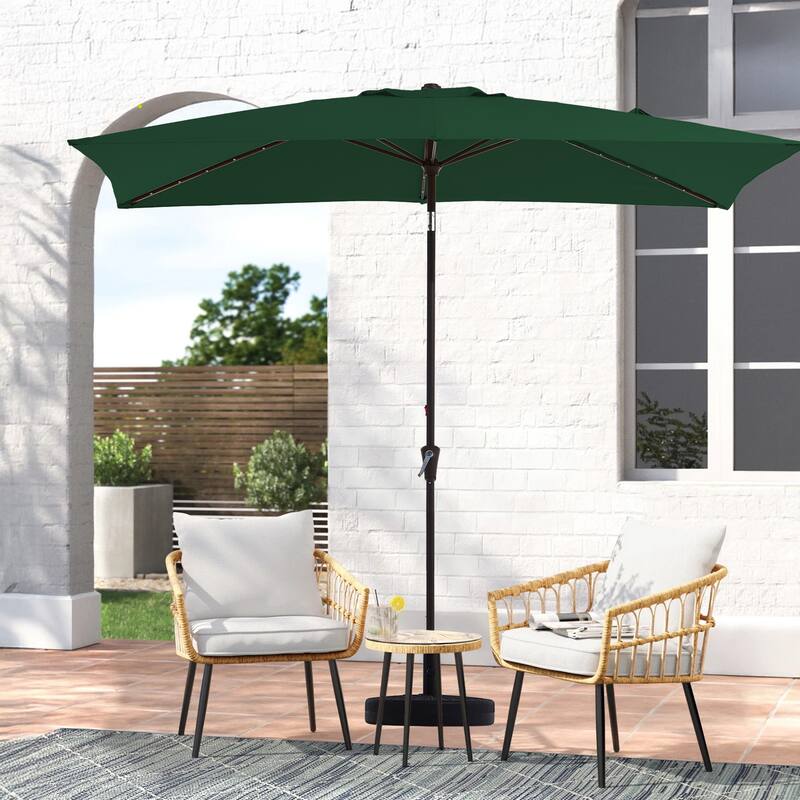 6.5*10ft Rectangular Patio Market Umbrella with LED Lights,Crank & Tilt