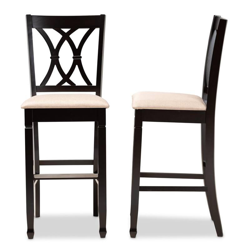 Calista Modern and Contemporary Fabric Upholstered and Brown Finished Wood 2-Piece Bar Stool Set