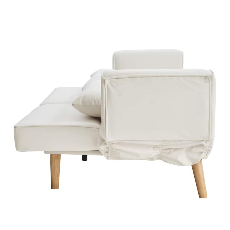 Futon Sleeper Sofa Bed Velvet Recliner Sofa Loveseat Couch with Adjustable Armrests, Splitback Recline and Pillows