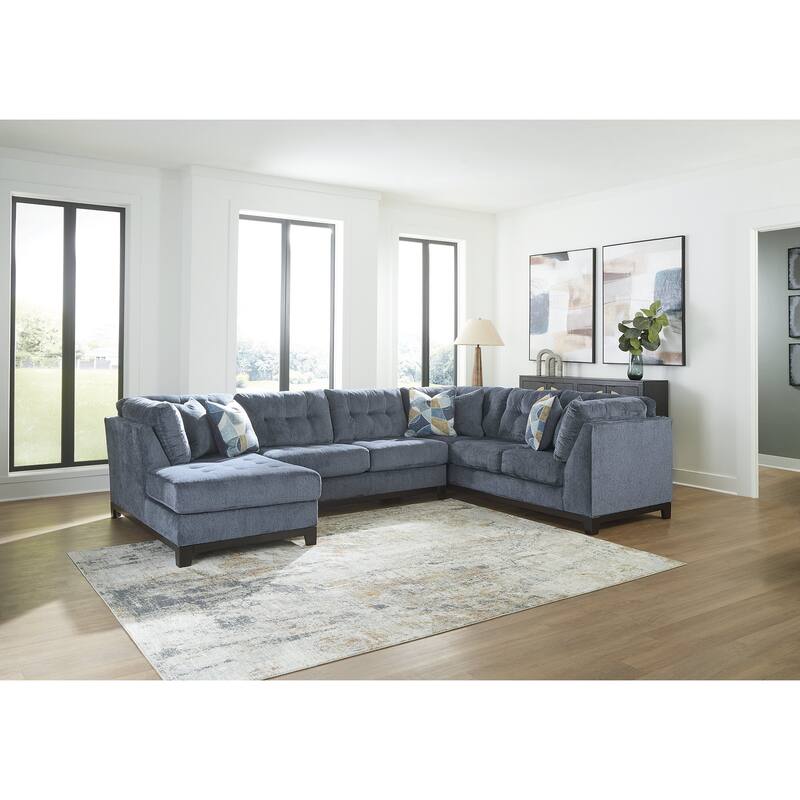 Signature Design by Ashley Maxon Place Dark Blue 3-Piece Sectional with Chaise - 140" W x 100" D x 37" H - Right Facing