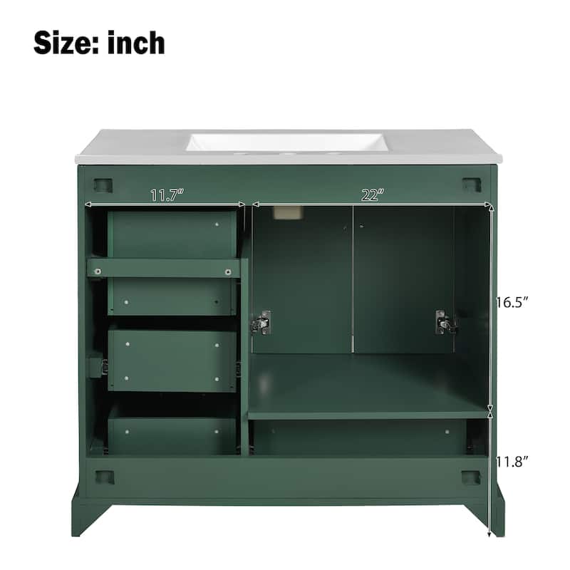GDFStudio - Altair Wood & Ceramic 36" Traditional Bathroom Vanity with Sink, 2 Soft-Close Doors & 4 Drawers