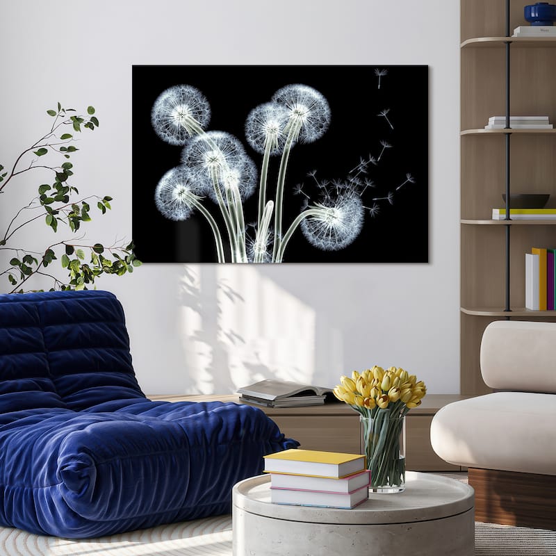"Dancing Dandelions" Wall Art Printed on Tempered Glass