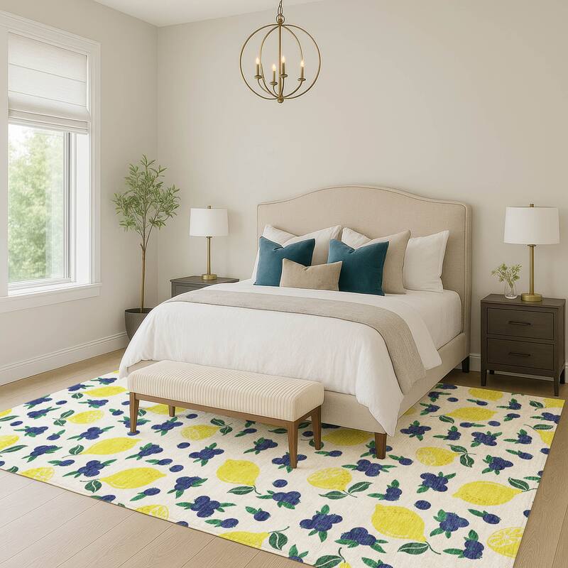 Machine Washable Indoor/ Outdoor Citrus Berry Chantille Rug