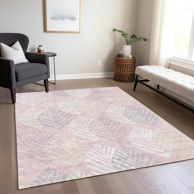 Machine Washable Indoor/ Outdoor Chantille Casual Palm Leaf Rug