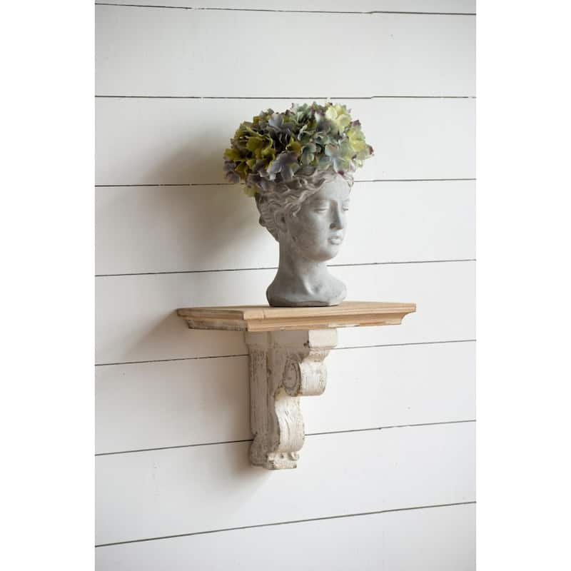Weathered Style Corbel Wooden Wall Shelf - 13.75" - White and Brown