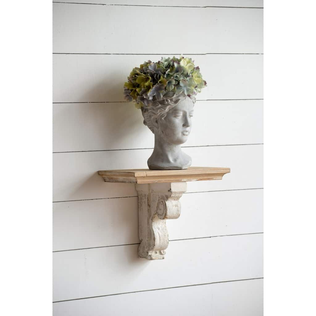 Weathered Style Corbel Wooden Wall Shelf - 13.75" - White and Brown