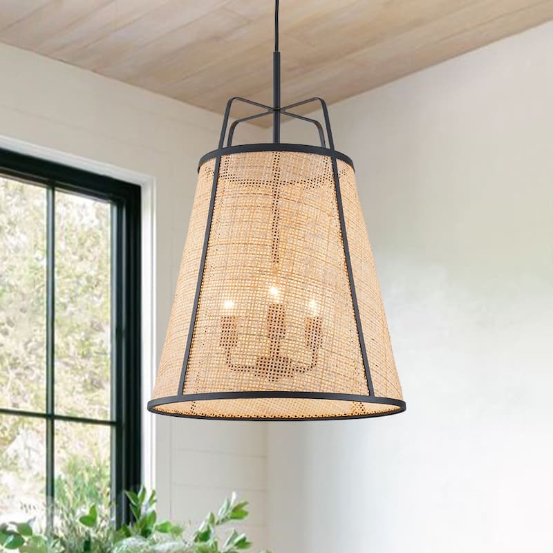3-Light Natural Bamboo Hand-woven Cone Pendant