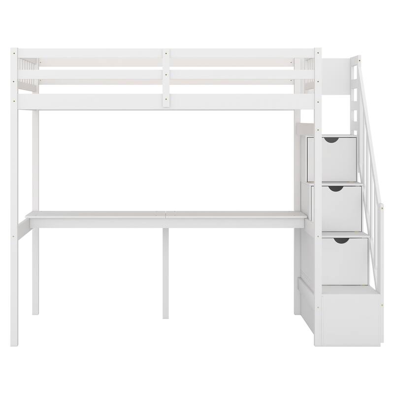 Twin Loft Bed with Built-in Desk and Storage Staircase for Small Bedrooms, Children's Bedrooms