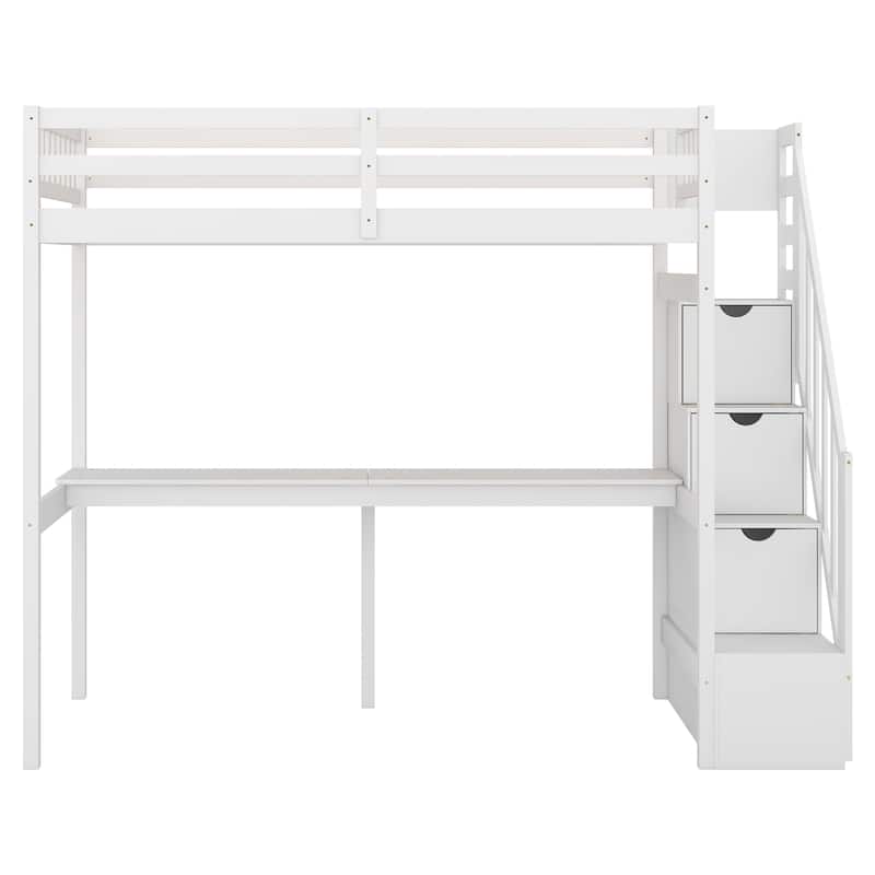 Twin Size Loft Bed with Storage Staircase and Built-in Desk, Espresso - N/A