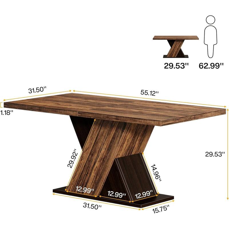 Tribe signs Brown Farmhouse Dining Table for 4 People Dark Wood Finish Rectangular Sturdy MDF Table for Dining Room Kitchen