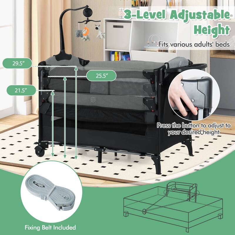 Honeyjoy 5-in-1 Baby Crib with Adjustable Height Soft Mattress - See Details