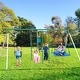 preview thumbnail 1 of 6, 5 IN 1 Metal Swing Sets for Backyard with 2 Swings, Climbing Net, Trapeze Bar