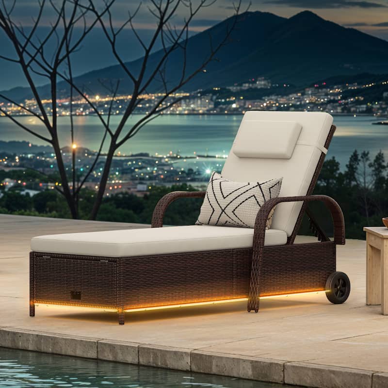 Wicker Chaise Lounge With Storage Space And LED Lights