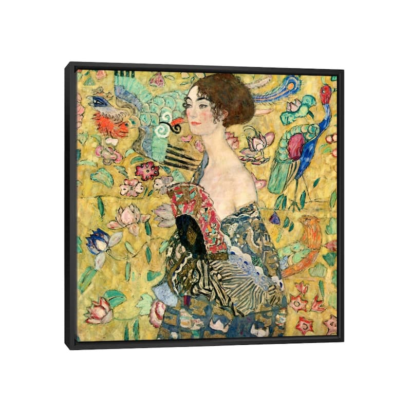 iCanvas "Lady with a Fan" by Gustav Klimt Framed Canvas Print - Black - 26x26