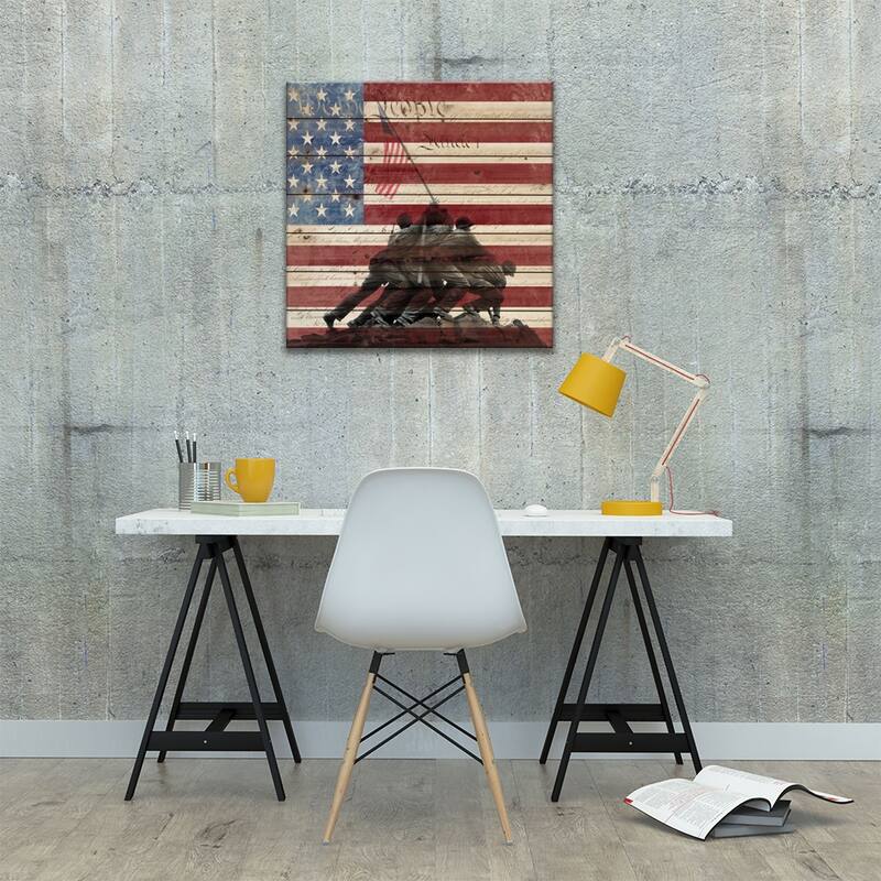 USA "Constitution" Flag (Iwo Jima War Memorial Background) Print On Wood by iCanvas - Multi-Color