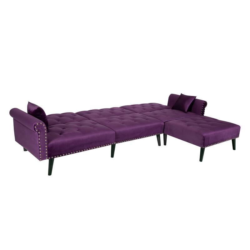 2 Pieces Convertible Reversible Sectional Sofa Velvet Sofa Sleeper Chaise
