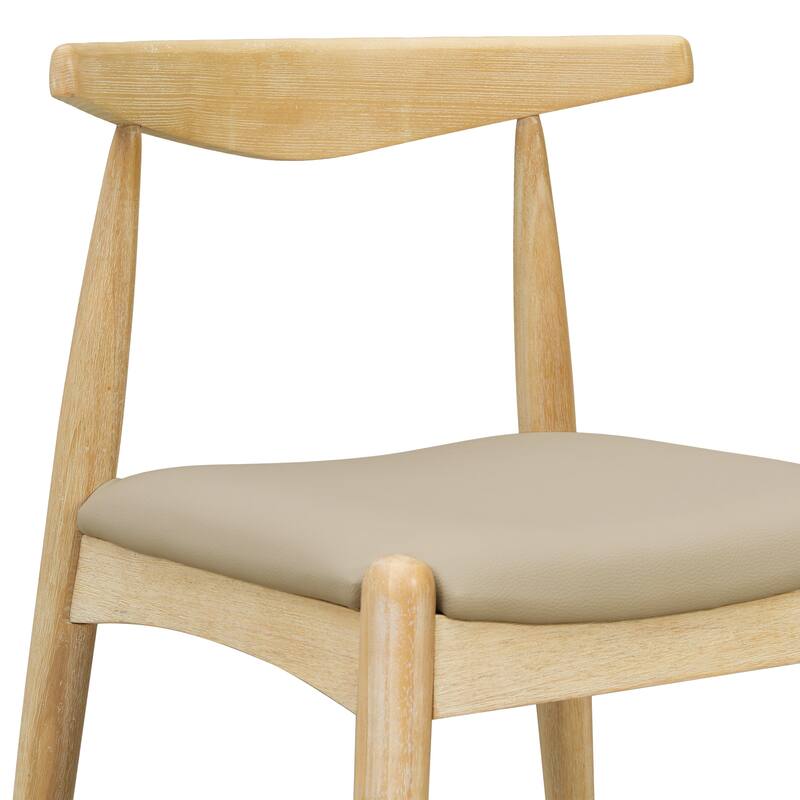 Set of 2 Rubberwood Dining Chairs, Ergonomic Backrest & Faux Leather Upholstery