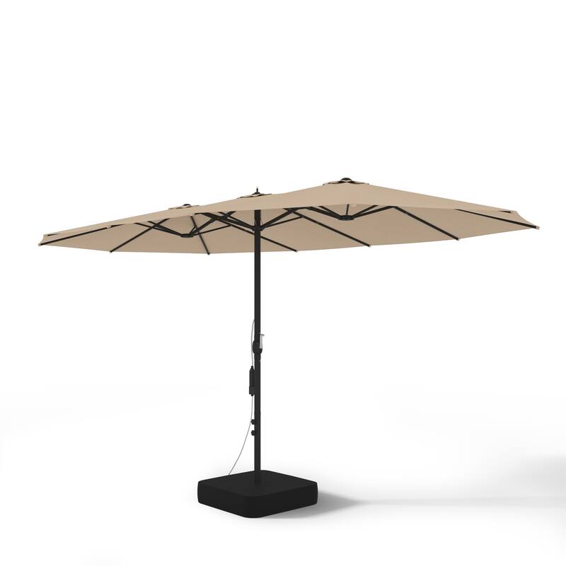 15 FT Double-Sided Patio Umbrella with Base Included, Electric Misting System 4-Level Wind Resistant Outdoor Market Umbrella