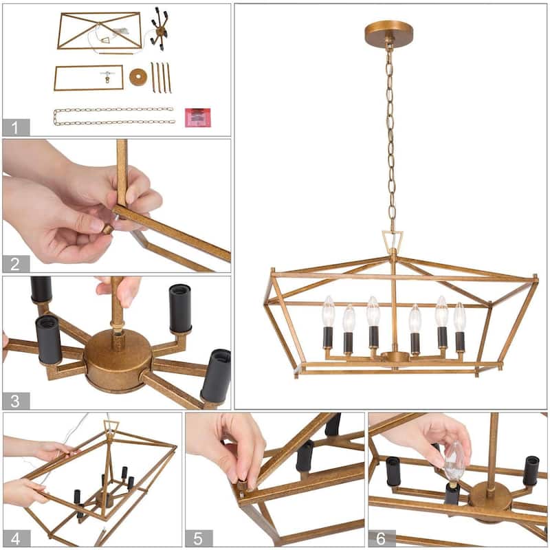 Dilley Modern Gold 6-Light Chandelier Kitchen Island Lights for Dining Room - L23.5" xW12.5"xH13.5"