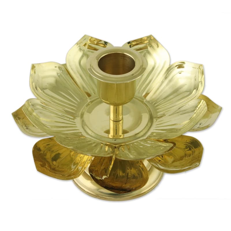Novica Handmade Luminous Lotus Brass Candlesticks (Pair)