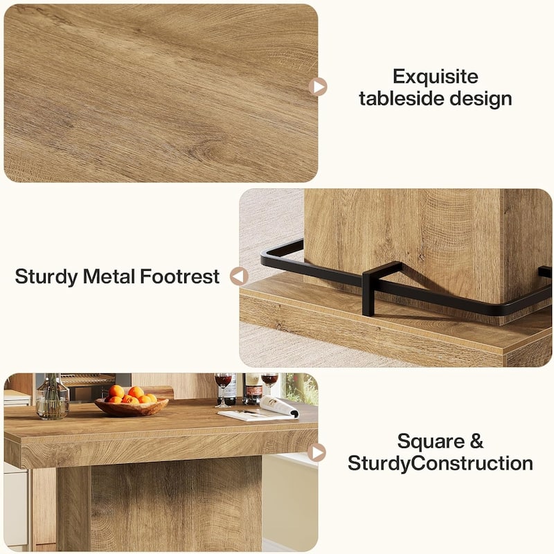 47-Inch Industrial Bar Table with Metal Footrest, Rectangular Counter Height Bar Table for Small Bar