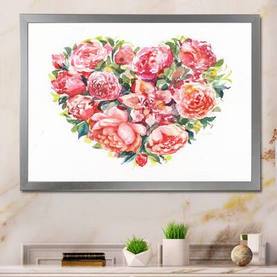Designart "Bouquet Of Roses At Valentines" Modern Framed Wall Decor