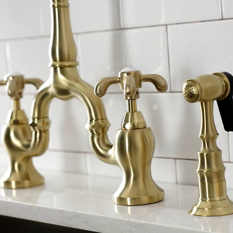 Kingston Brass French Country Bridge Kitchen Faucet with Brass Sprayer