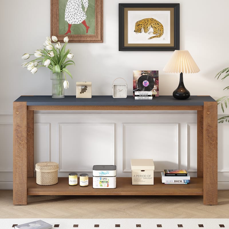 Minimalist 60" Narrow Console Table with Bottom Shelf - Brown