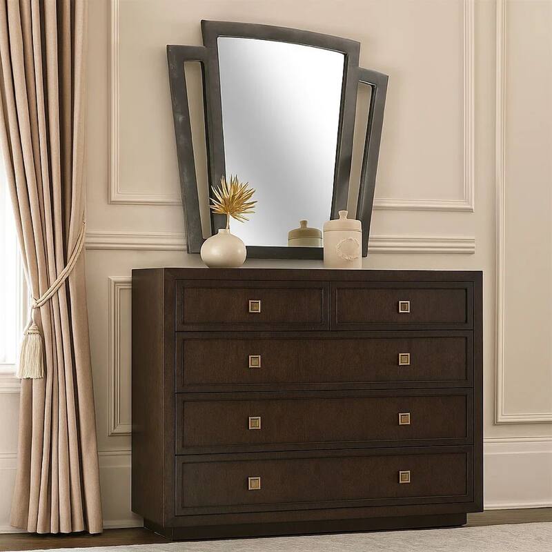 Tapered Fabric Frame Mirror with Mounting Hardware, Dark Gray