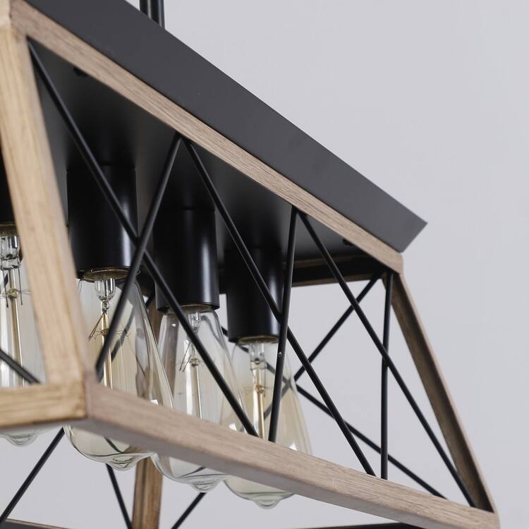 32" Industrial 5-Light Pendant Chandelier, Modern Metal Cage Design, Adjustable Hanging Light for Dining Room (No Bulbs)