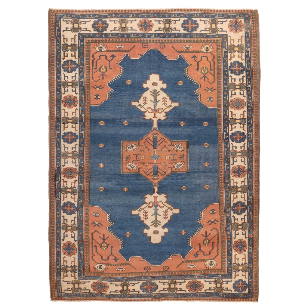 ECARPETGALLERY Hand-knotted Melis Vintage Dark Blue Wool Rug - 7'4 x 10'4