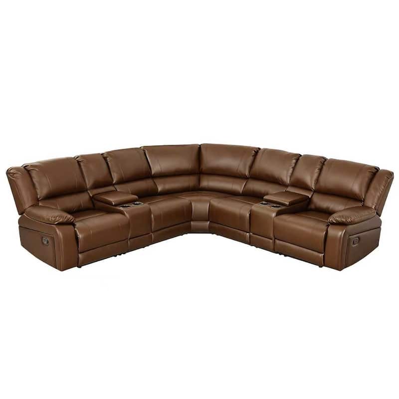 108" W Modern Contemporary Faux Leather 7 Piece Sectional Recliners - Light Brown