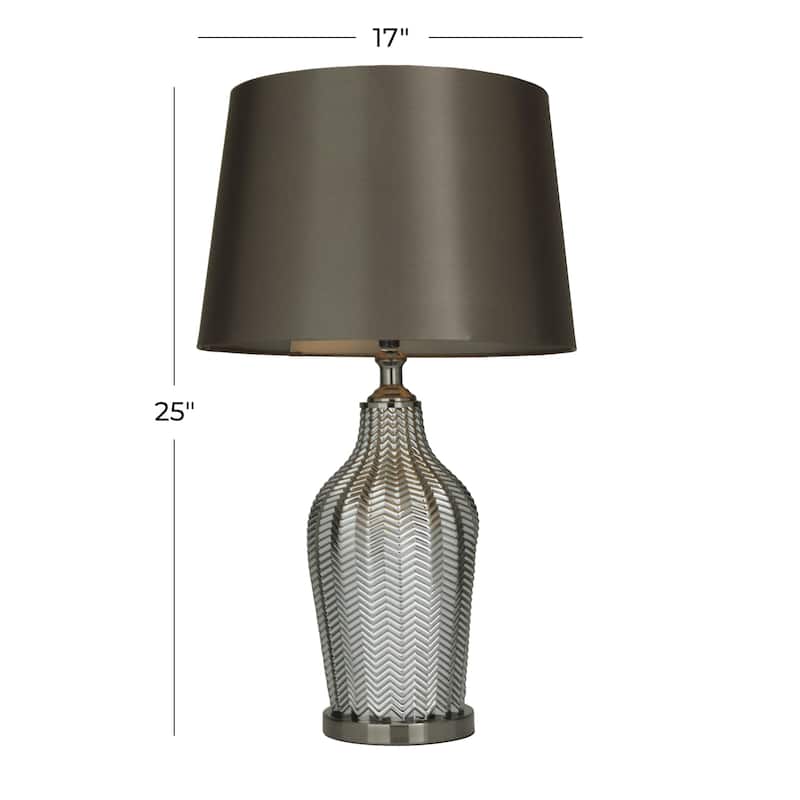 Tempered Glass Room Table Lamp with Chevron Pattern - Silver - Roche River Decor