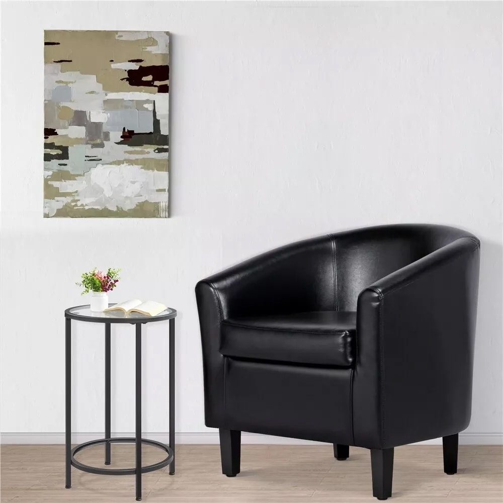 PU Leather Accent Chair Modern Barrel Chair Black - 27