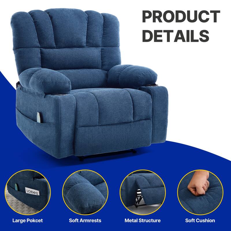 Massage Recliner Chair, Breathable Fabric Ergonomic Single Sofa Chair with Heat and Vibration and Cup Holders & Side Pockets