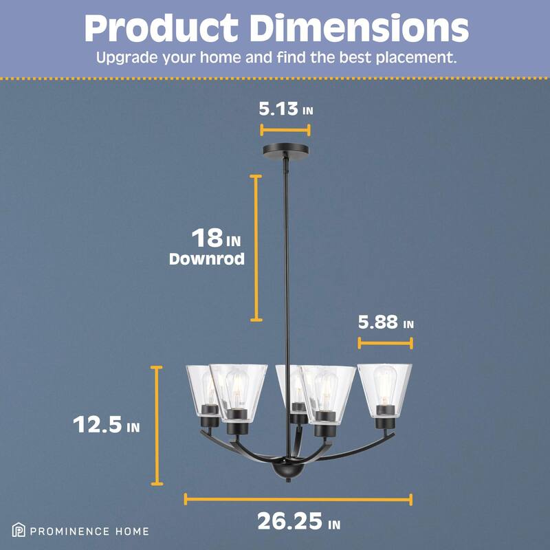 Prominence Home Fairendale Matte Black 5-Light Chandelier with Clear Glass - 26.25