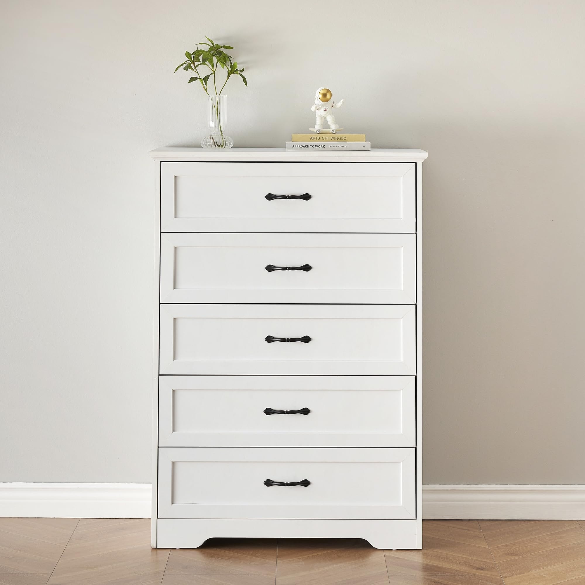 5 Drawer White Modern Dresser, Chest of Drawers Organizers, Closet Storage Cabinet for Bedroom