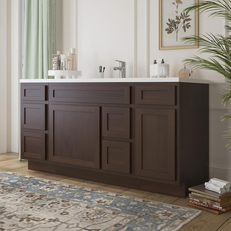 Vanity Art 66" Oak Freestanding Bathroom Vanity Cabinet without Top