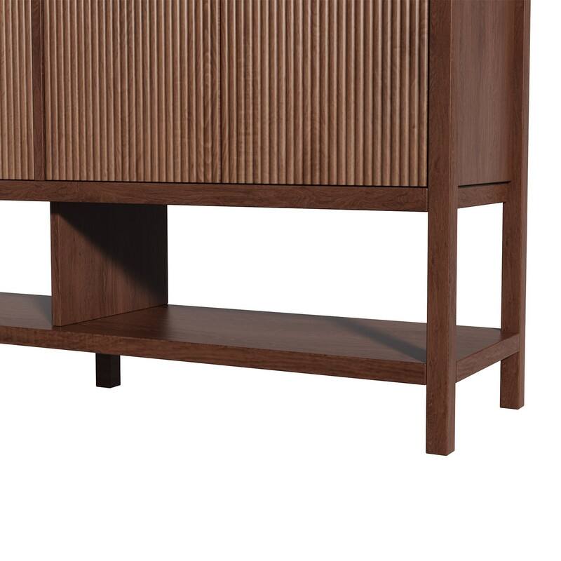 59" Sideboard Buffet Cabinet – Fluted 4-Door Storage, Farmhouse Accent Sideboard Large Console Table for Kitchen or Hallway