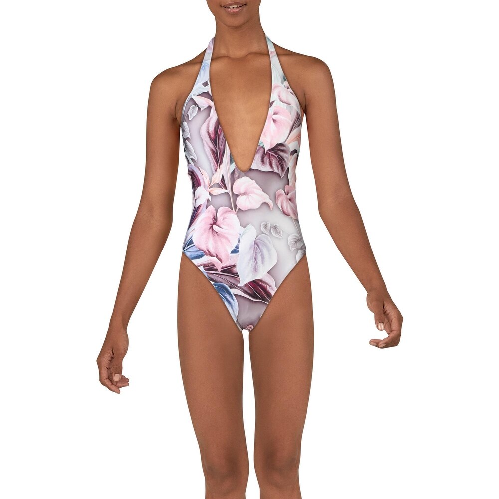 BCBGMAXAZRIA Womens Strappy Plunge One Piece Swimsuit