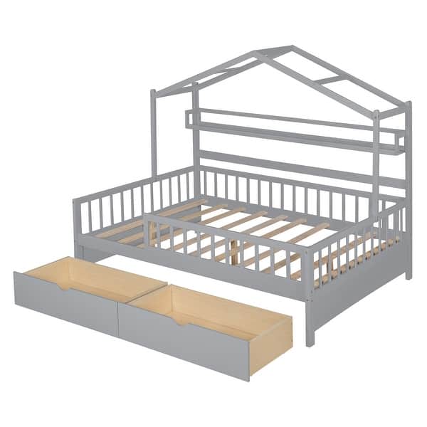 slide 2 of 24, Full House Bed with Drawers & Shelf - Spacious Storage Solution Grey