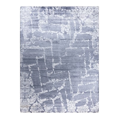 Modern One-of-a-Kind Hand-Knotted Area Rug, Blue - 9' 2" x 12' 1"